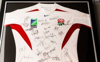 An England shirt signed by Moody